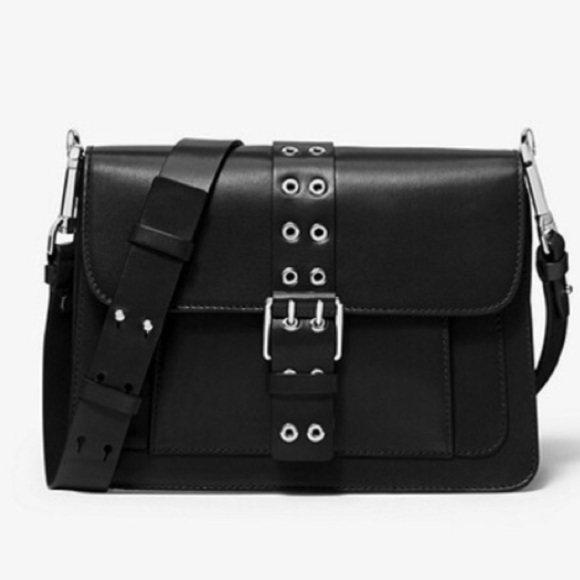 Michael Kors Simone Leather Belted Shoulder Bag in black - Picture 1 of 12